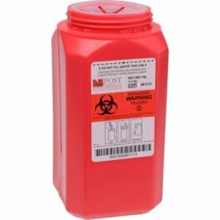 POST MEDICAL 1.5 Quart Leak-tight Sharps Container with Locking Screw Cap, Red, 24/CS WD-150